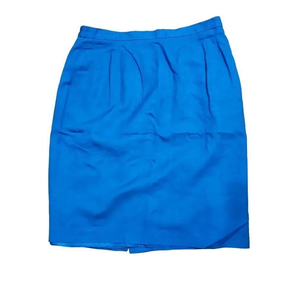 Vintage 90s Pencil Skirt Womens Size 18 Blue Secretary Linen Lined Academia Work